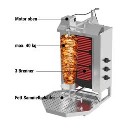 Macchina per Kebab Professionale Elettrico  - 3 resistenze - max 40kg - Da banco - incl. 2 sportelli; vaschetta raccogli grassi