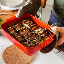 (6 adet) PEUGEOT | APPOLIA - Seramik güveç kabı- dikdörtgen - kırmızı -220mm