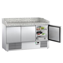 Chladicí stůl na pizzu ECO - 1400x700 mm - se 3 dveřmi - se žulovou pracovní deskou