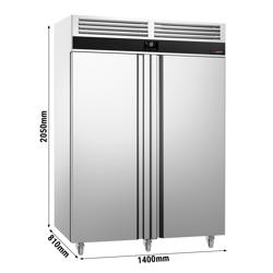 Armoire réfrigérée vitrée négative en acier inoxydable PREMIUM - GN 2/1 - 1400 L - avec 2 portes vitrées & 6 glissières & 6 grilles GN 2/1 - Roulettes - Type G (UK)