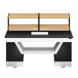 Commercial bread display rack - BELFAST - 2000 mm - with castors - black granite worktop