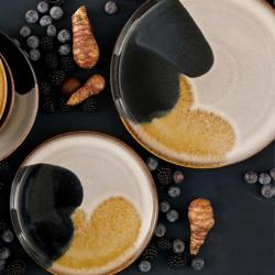 (6 pcs) AQUAREL | Deep Plate - Stoneware - Ø175mm - Beige/Blue