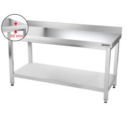 Виробничий стіл PREMIUM з нержавіючої сталі - 1600x700 мм - з нижньою полицею та бортиком