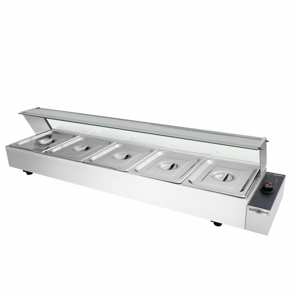 Vitrina Bain-Marie cu capac de sticlă - electric - pentru 5 recipiente GN 1/2