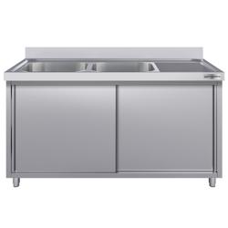 Armário para pia de aço inoxidável ECO - 1,8 m - 2 lavatórios à esquerda - C 50 x L 50 x P 30 cm