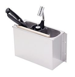 Ice cream scoop shower with scoop and integr. Water backflow preventer