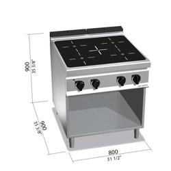 Réchaud vitrocéramique à poser - 16kW - 4 foyers infrarouges - sur placard ouvert