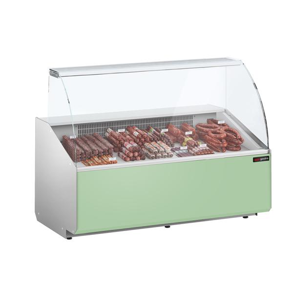 Vitrina de refrigeración - 1568mm - vitrina expositora - 324l - frente color verde claro (RAL6019) - refrigeración estática (stille)