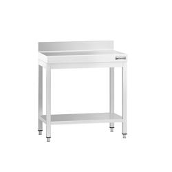 Виробничий стіл PREMIUM з нержавіючої сталі - 600x700 мм - з нижньою полицею та бортиком