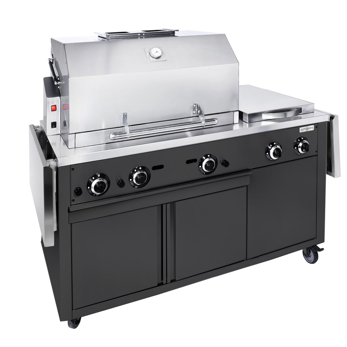 Barbecue à gaz professionnel - 22,5kW - sur pied - P850mm - Noir