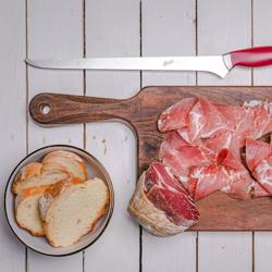 BERKEL | Teknica Professional Ham Slicing Knife – Red Resin Handle – 280 mm Flexible Blade – 3 mm Steel