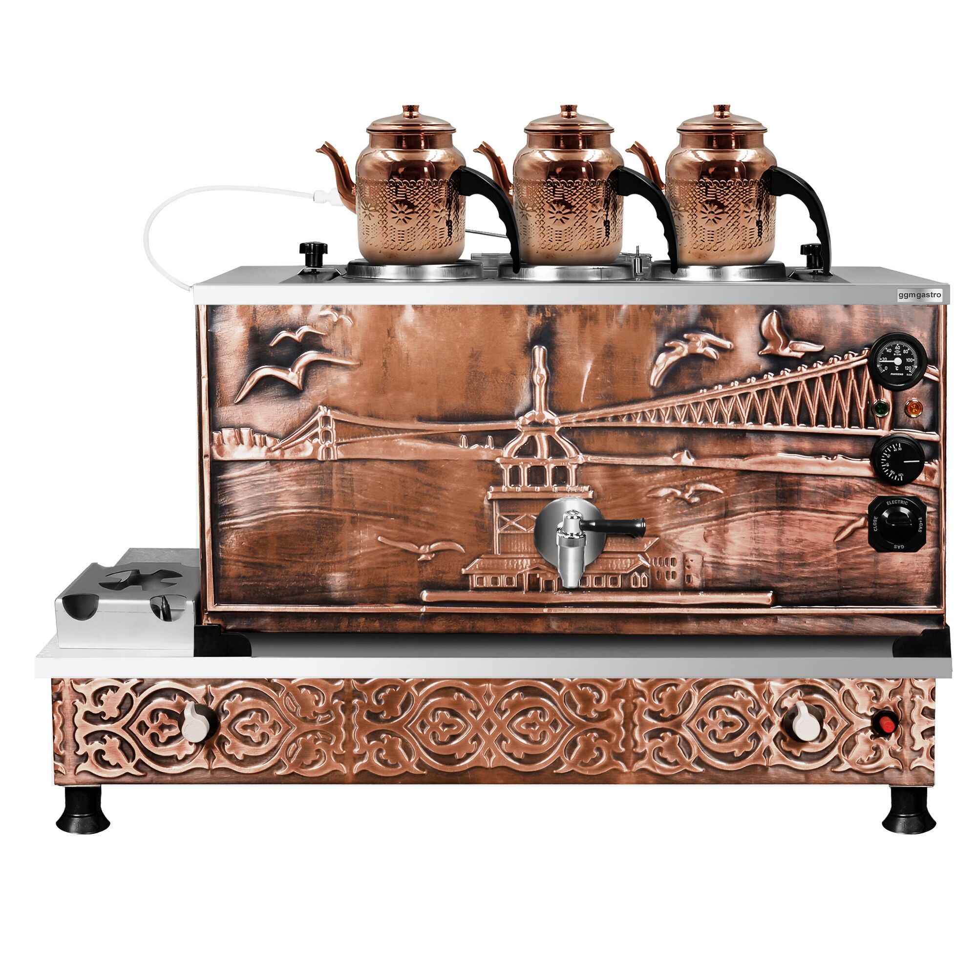Samovar en cuivre - 940mm - 33 L - Mixte gaz/électrique - Design Istanbul