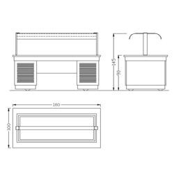 Banco buffet professionale caldo DUBLINO - 1600mm - con bagnomaria - su ruote - per 4x GN 1/1 - Self Service