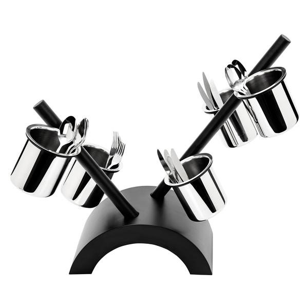 Support pour pots à couverts - 360x200mm - Hauteur: 590mm - acier inoxydable - avec 5 bols - Noir