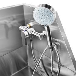 Pet grooming tub – Stainless steel, sliding front door, staircase, 870×490×1020 mm