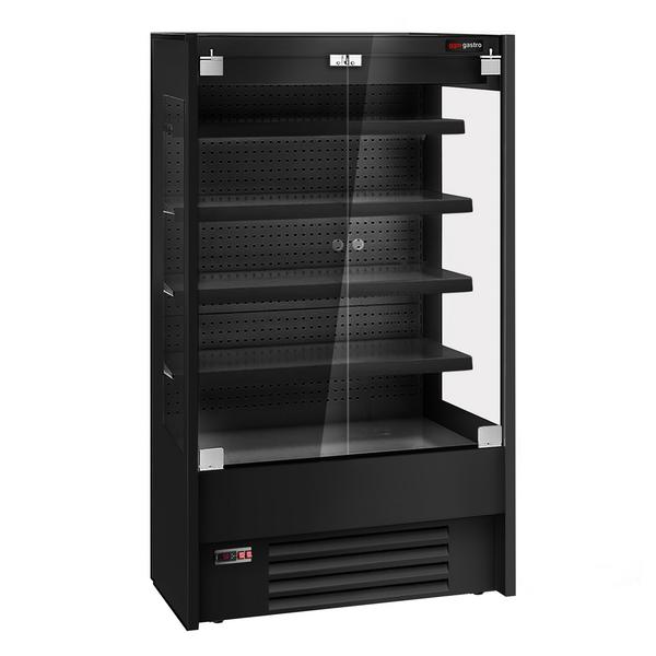Raft frigorific - 1100 mm - +1°C/+10°C - cu 2 uși din sticlă uși cu balamale & 4 polițe - negru
