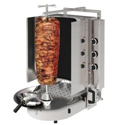 Macchina per Kebab Professionale a Gas - con vetroceramica ROBAX - 6 bruciatori - max 60kg - Da banco - incl. spiedo; pinza/klammer; piatto raccogli carne; vaschetta raccogligocce; paletta per döner; sportelli a battente