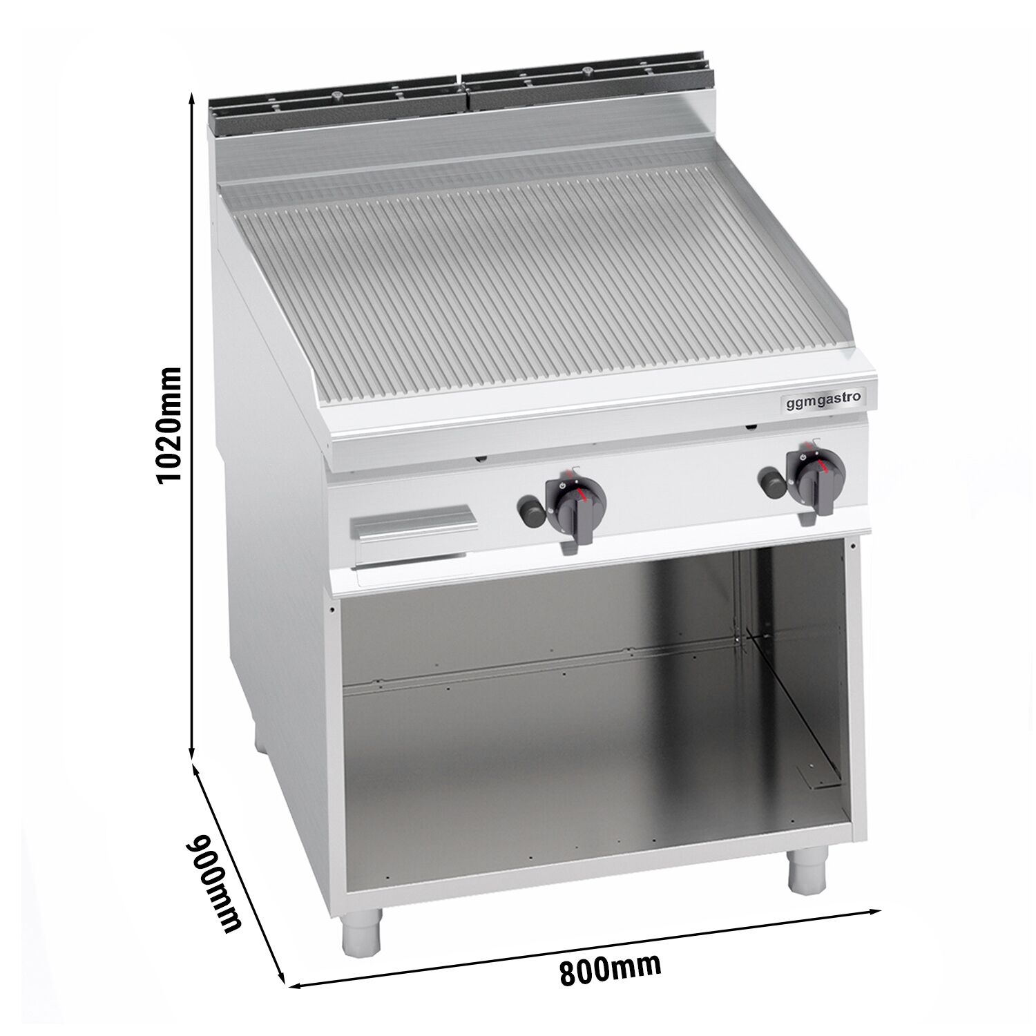 Commercial Gas Griddle - 20.0kW - Ribbed Plate - Cooking area: 796x667mm - on Stand