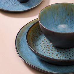 (6 pcs) LOTUS | Plate - flat - Stoneware - Ø205mm - Turquoise/Black