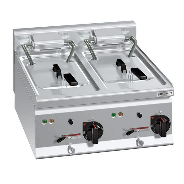 Dubbele elektrische friteuse - 10+10 liter - 12 kW - mechanische bediening - met aftapkraan