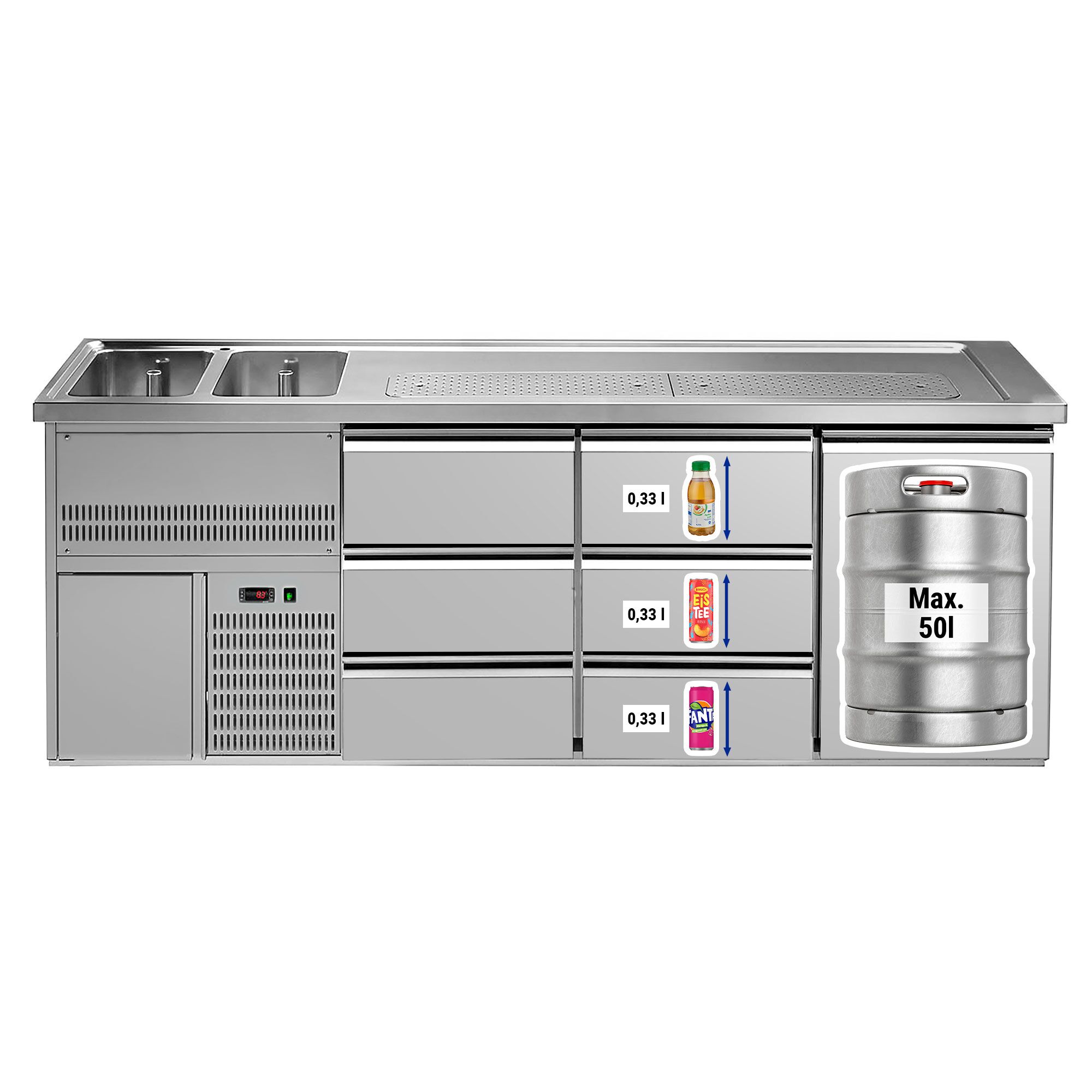 Ψυγείο Πάγκος Μπύρας PREMIUM PLUS - 2500 x 700 χλσ. - 1 Πόρτα & 6 Συρτάρια