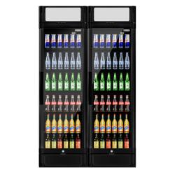 (2 ks) Lednice na nápoje ECO - 1 190 mm - 694 l - digitální teploměr - s 2 skleněné dveře & osvětleným reklamním displejem - černá