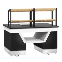 Regál na chléb - BELFAST - 1 600 mm - s 2 policemi - s kolečky - černá žulová pracovní deska