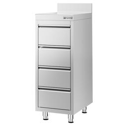 Meuble bas à tiroirs PREMIUM - Acier inoxydable - avec 4 tiroirs & dosseret - 400x600mm