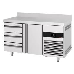 Kühltisch PREMIUM - 1400x700mm - mit 1 Tür - 3 Schubladen - mit Aufkantung