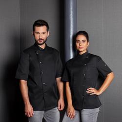 KARLOWSKY | Gustav Men's Chef Jacket – Short Sleeve - Black - Size 70 - Press-Stud Closure