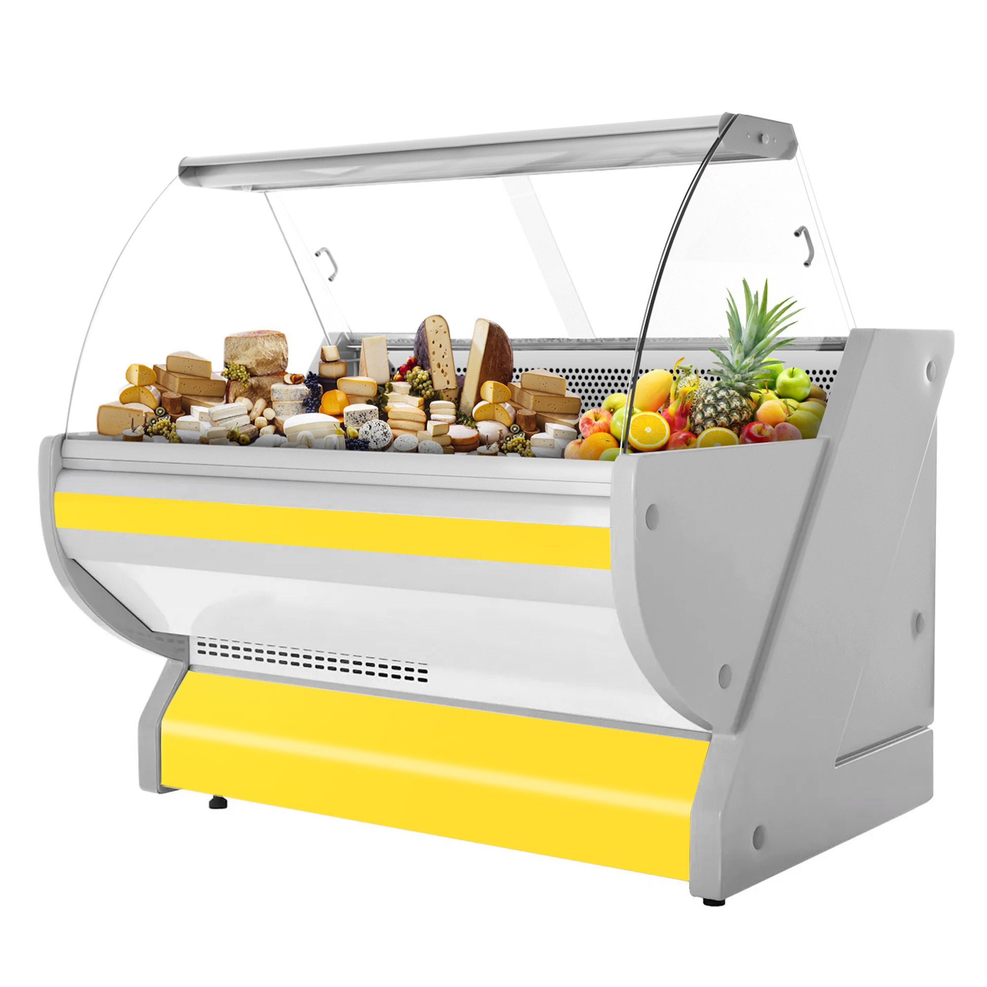 Comptoir vitrine réfrigérée - 1525x1150mm - vitre bombée - Éclairage - Façade jaune - +1/+10°C