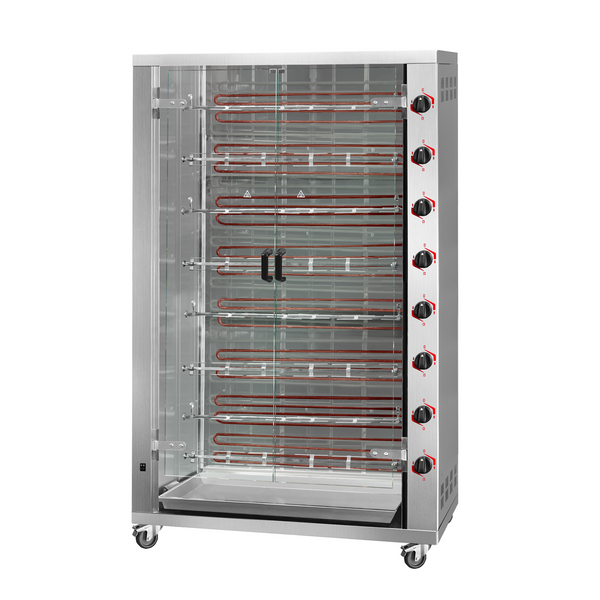 Elektrische kippengrill PREMIUM - 38,4 kW - met 8 spiesen voor 48 kippen