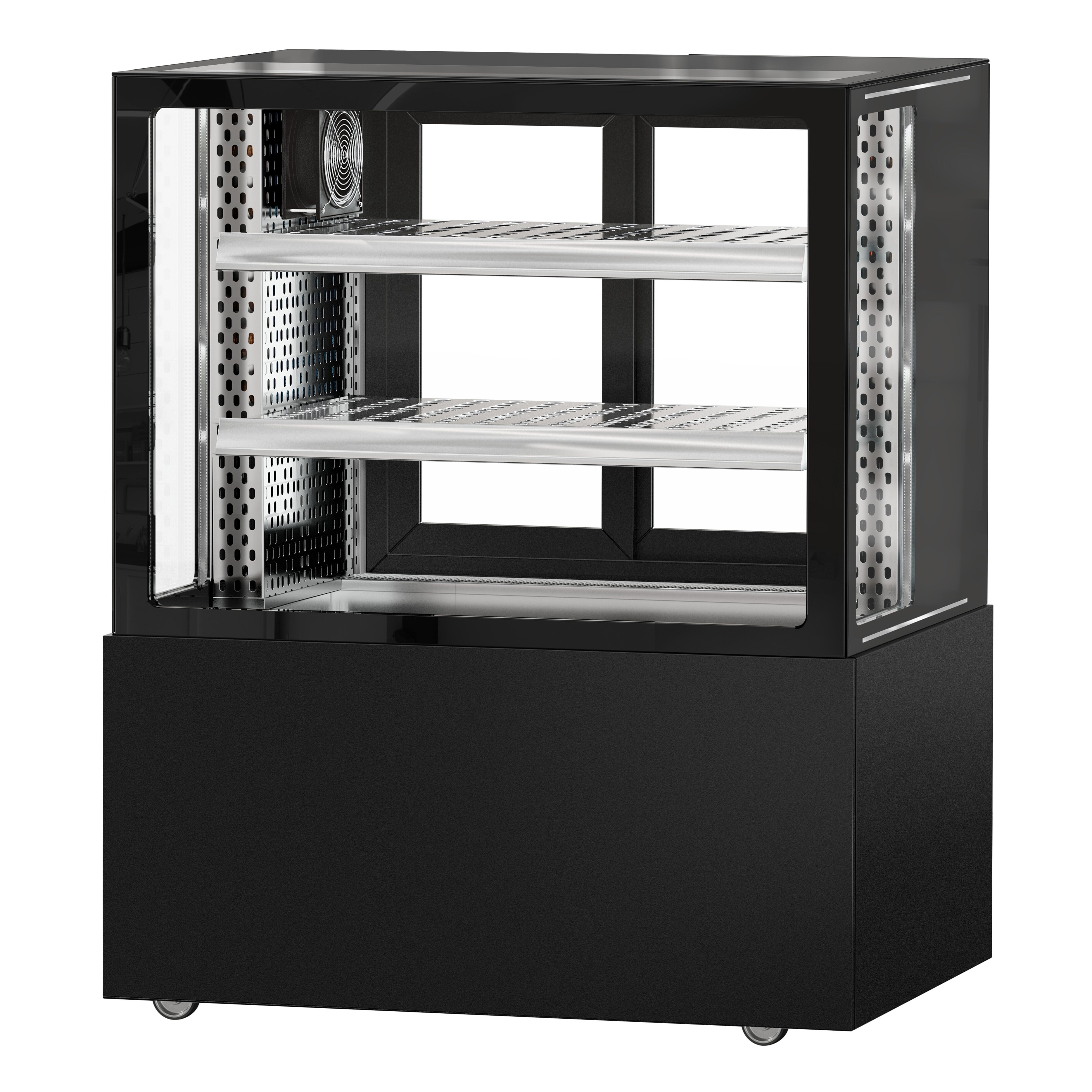 Vitrine de comptoir réfrigérée MADRID - 435L - 1000mm - Double vitrage - avec 2 étagères - portes coulissantes vitrées arrière - Noir mat
