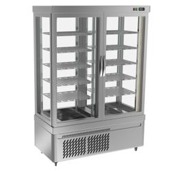 Vitrina refrigerada vertical / Vitrina de 4 caras de cristal - 935 litros - 1320x640x1910mm - con 10 estantes (rejillas) - 2 puertas frontales - Plata