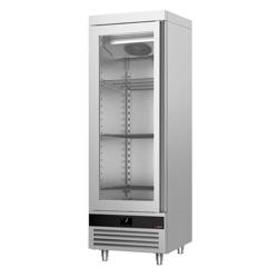 Armário expositor refrigerado aço inoxidável (AISI 430) PREMIUM - 600L - com 1 porta de vidro & guias & 4 grelhas - Ventilado - Iluminação LED - Fecho automático
