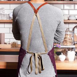 KARLOWSKY | Recycled Bib Apron Green Generation Cross-Back Leather Straps – Aubergine - 70x85 cm