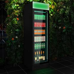 Холодильна шафа для напоїв - 595 мм - 345 л - з 1 скляними дверима - з кольоровим RGB LED‑підсвічуванням - чорний