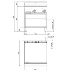 Gas stekbord - 20 kW - Slät - 796x667 mm - med underrede (benstativ)