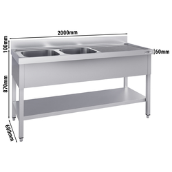 Spültisch ECO - 2000x600mm - mit Grundboden & 2 Becken links