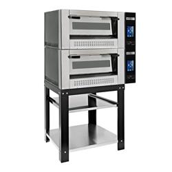 (2 uds) Horno de pizza a gas - 2 cámaras - piedra refractaria - 6+6x Ø30cm - 230V - Táctil - hasta 450°C - incl. bastidor inferior con estante
