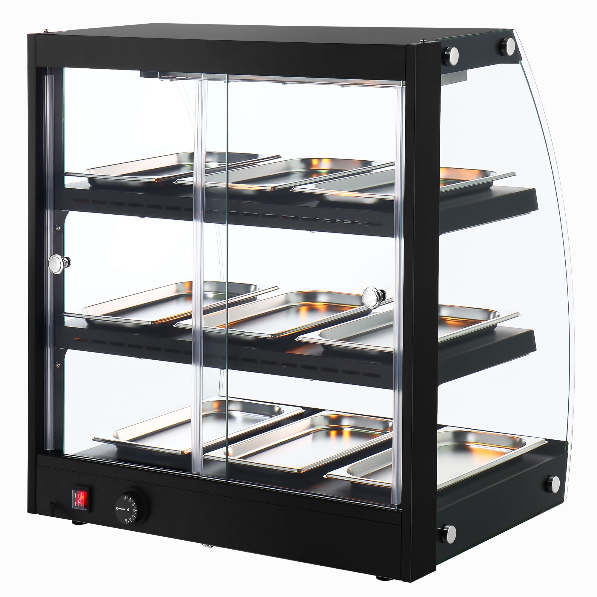 Vitrine chauffante – 650 mm – 1,16 kW – avec 3 étagères – Noir