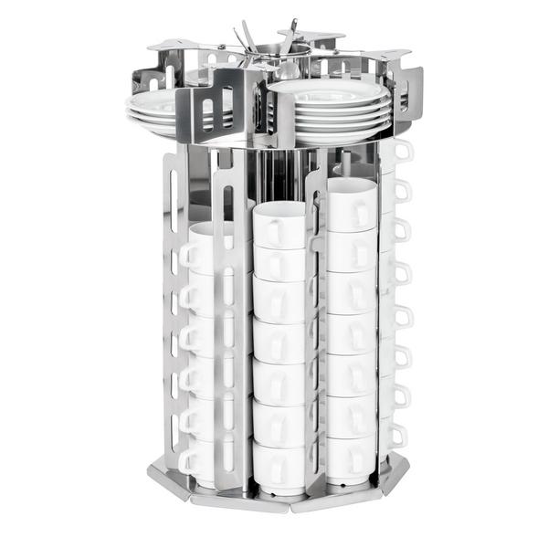 Rotating Saucer & Side Plate Dispenser – Chrome - 108-piece capacity - Ø80/Ø150 mm saucers/plates