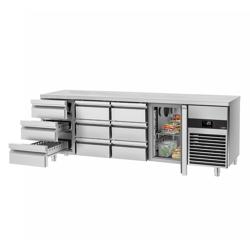 Soğutmalı tezgah PREMIUM - 2330x700mm - 1 kapılı; 9 çekmeceli - Umluft soğutma; dijital termostat