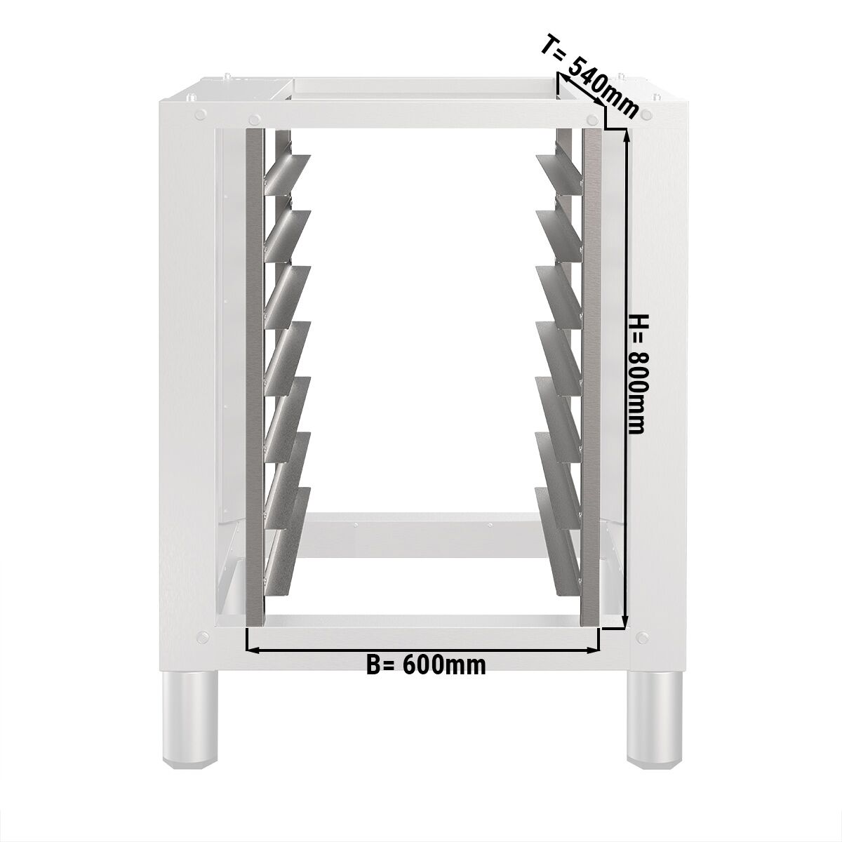 for 7x 460x340mm Baking Trays Tray Rack for Base Frame HUV800-4 - 600x540x800mm - Stainless Steel - with Rails spacing 80mm