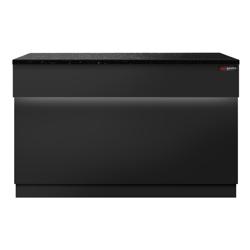 Ruostumattomasta teräksestä kassatiski TORONTO & 1 hyllytaso - 1150x880 mm - Musta etupaneeli - musta graniittitaso