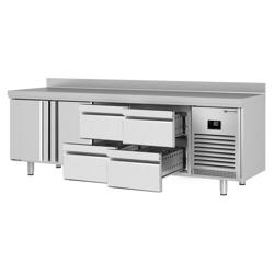 Ψυγείο πάγκος συντήρησης PREMIUM PLUS - 2452x700 mm - 625 λίτρα - με 2 πόρτες - με 4 συρτάρια - Πλάτη αντεπιστροφής - Βεβιασμένη ψύξη