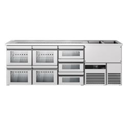 Baarityöpöytä PREMIUM - 2500x700mm - 7 lasiovea