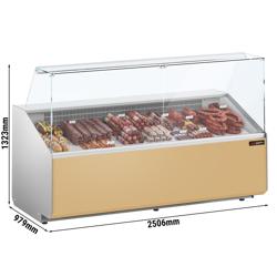 Vitrina de refrigeración - 2506mm - vitrina expositora - 512l - color frontal beige (RAL1015) - frontal panorámico abatible