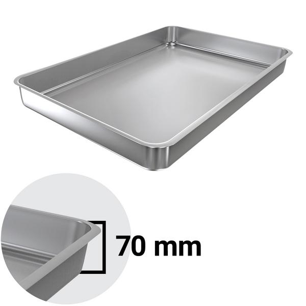 Paslanmaz çelik teşhir/teşhir tepsisi - kenarlı - 375x250x70 mm
