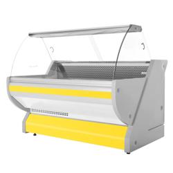 Commercial Refrigerated Serve-Over Counter - Curved Glass - 2025 mm - Yellow Front - Granite Worktop - 400 L